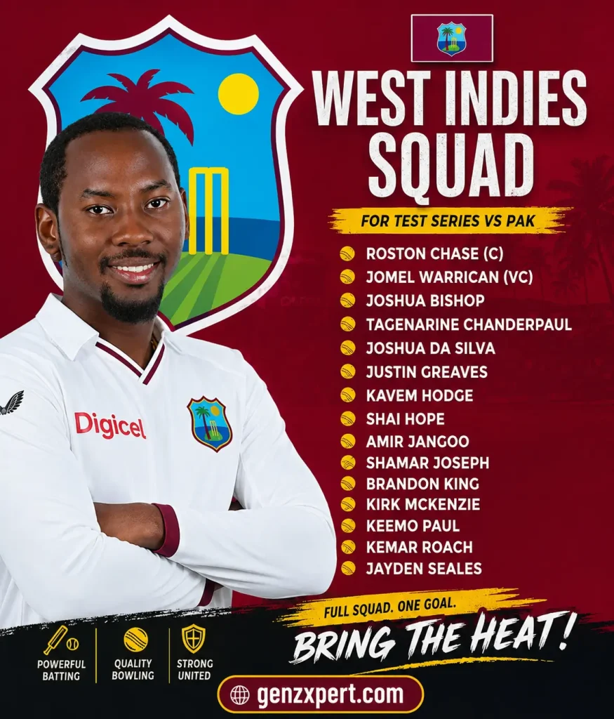 West Indies Strong Squad against Pakistan